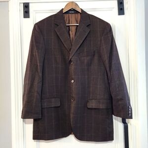 Colombo 4 Ply Cashmere Suit Jacket Mens 44 R Brown Plaid Single Breast Classic